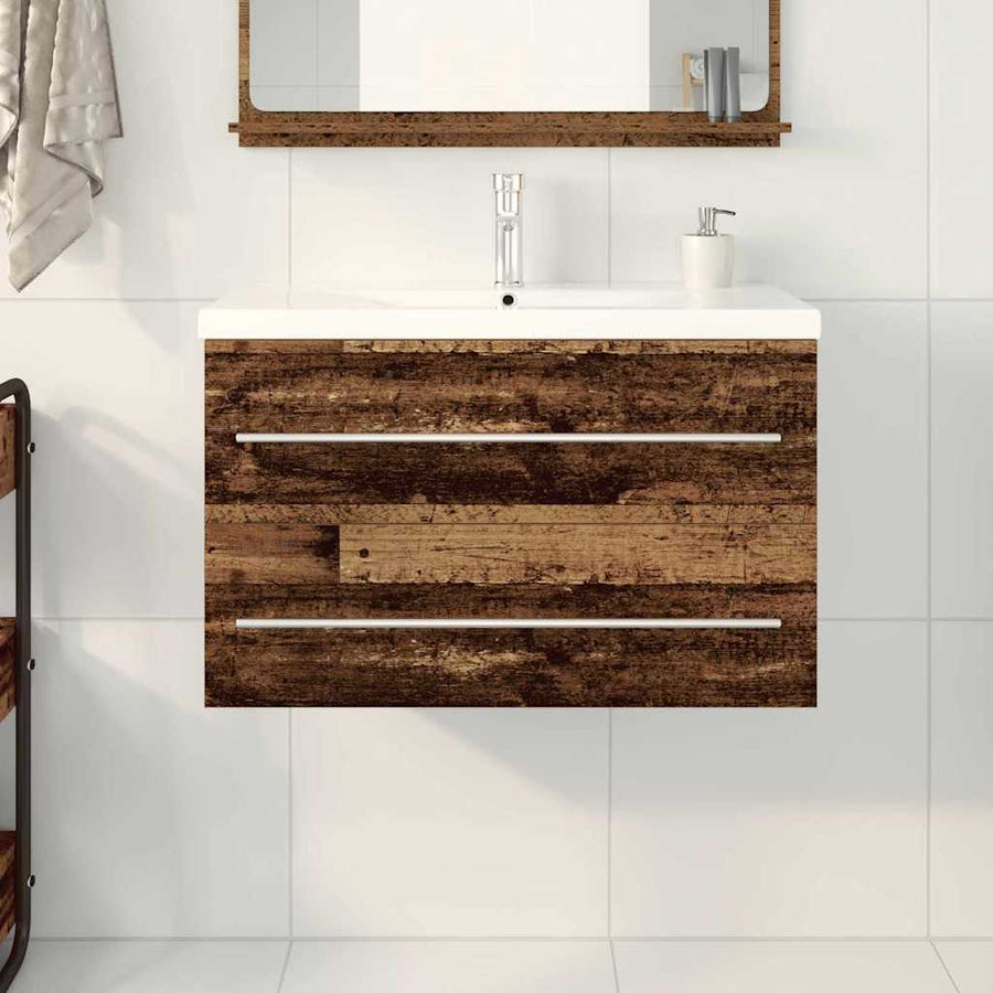 Badkamertenk te kast met lade 2 pcs Oud Hout 80 x 38,5 x 48 cm