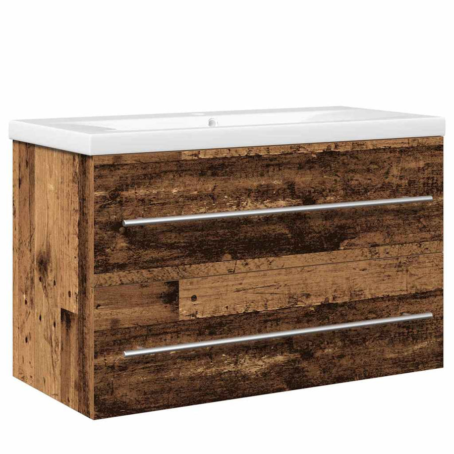 Badkamertenk te kast met lade 2 pcs Oud Hout 80 x 38,5 x 48 cm
