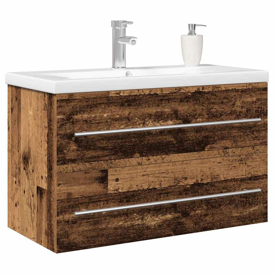 Badkamertenk te kast met lade 2 pcs Oud Hout 80 x 38,5 x 48 cm