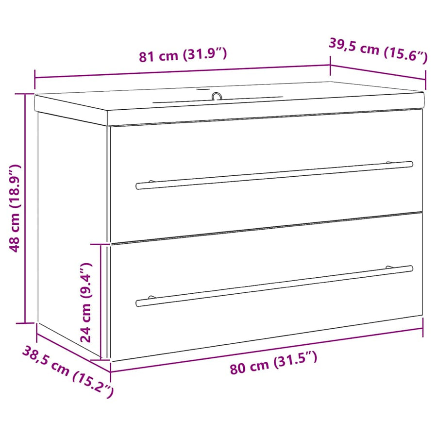 Badkamertenk te kast met lade 2 pcs Oud Hout 80 x 38,5 x 48 cm