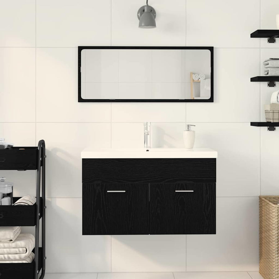 Badkamerkast Zwart Eiken 90 x 38,5 x 46 cm Bewerkt hout