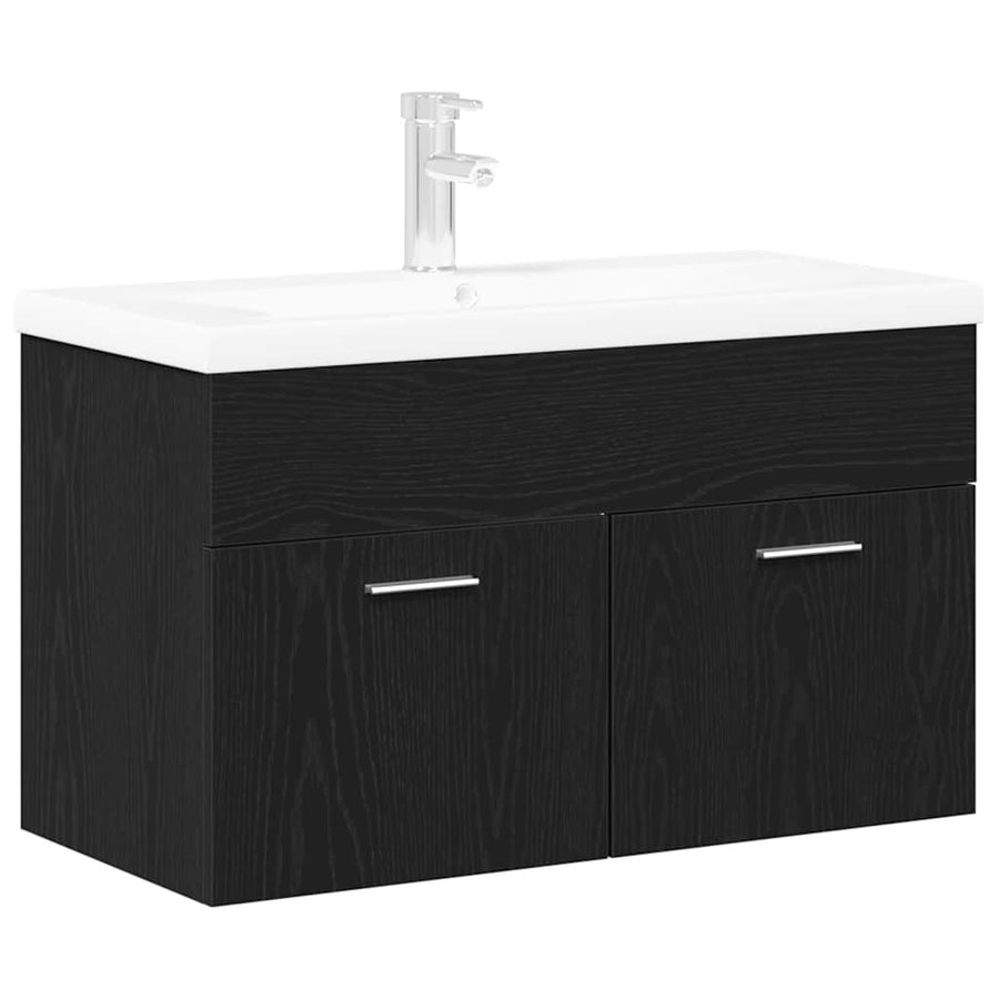 Badkamerkast Zwart Eiken 90 x 38,5 x 46 cm Bewerkt hout