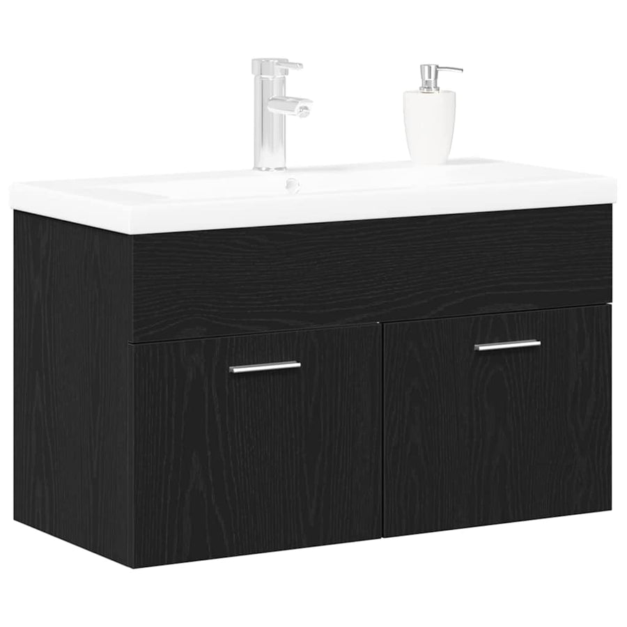 Badkamerkast Zwart Eiken 90 x 38,5 x 46 cm Bewerkt hout