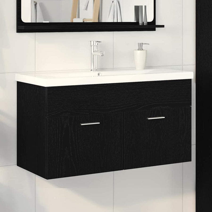 Badkamerkast Zwart Eiken 90 x 38,5 x 46 cm Bewerkt hout