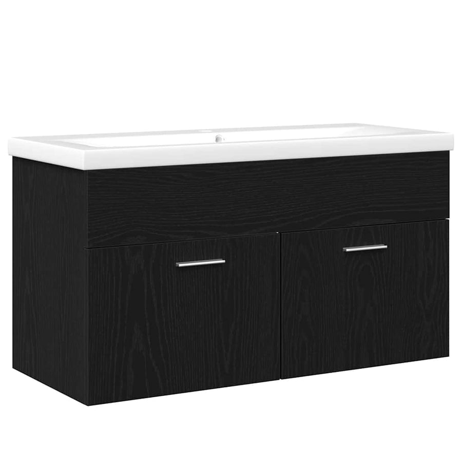 Badkamerkast Zwart Eiken 90 x 38,5 x 46 cm Bewerkt hout
