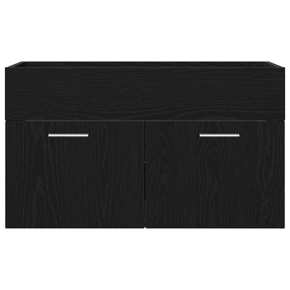 Badkamerkast Zwart Eiken 90 x 38,5 x 46 cm Bewerkt hout
