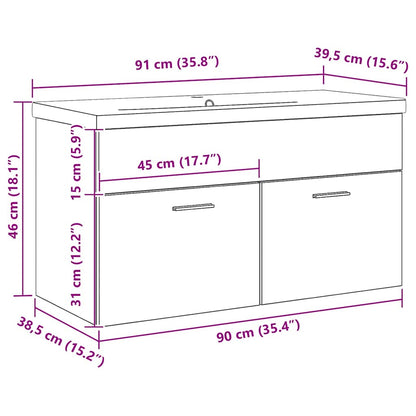 Badkamerkast Zwart Eiken 90 x 38,5 x 46 cm Bewerkt hout