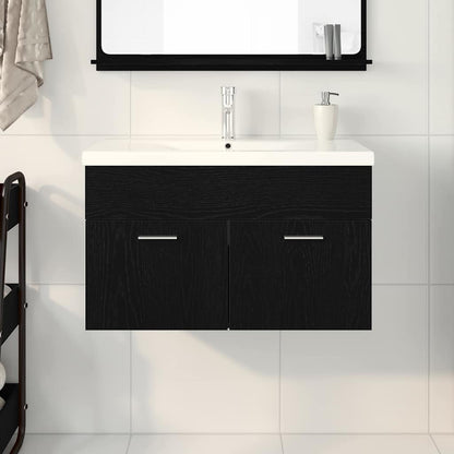 Badkamerkast Zwart Eiken 80 x 38,5 x 46 cm Bewerkt hout