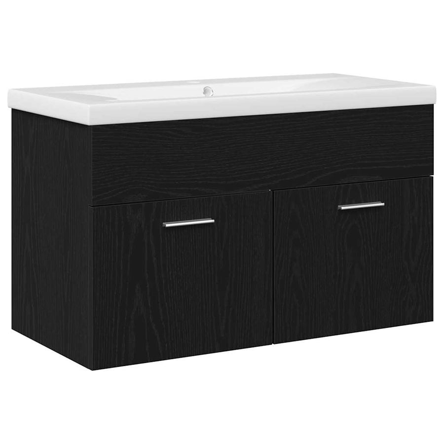 Badkamerkast Zwart Eiken 80 x 38,5 x 46 cm Bewerkt hout