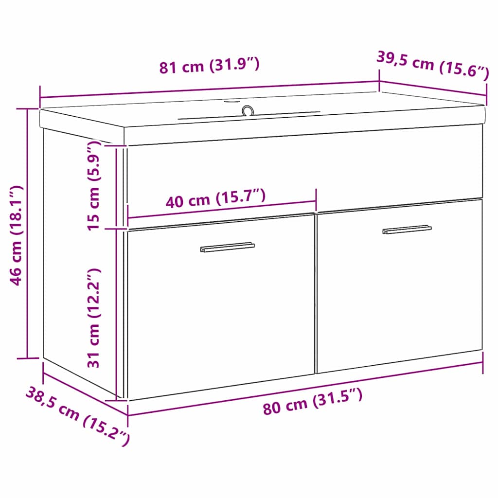 Badkamerkast Zwart Eiken 80 x 38,5 x 46 cm Bewerkt hout