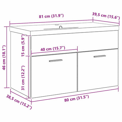 Badkamerkast Zwart Eiken 80 x 38,5 x 46 cm Bewerkt hout
