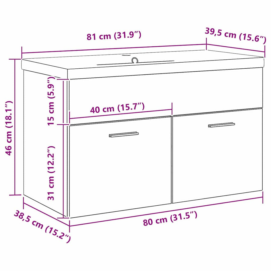 Badkamerkast Zwart Eiken 80 x 38,5 x 46 cm Bewerkt hout