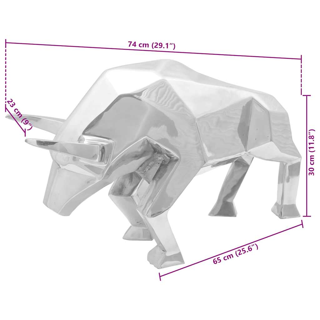 Stierensculptuur Zilver 74 x 23 x 39 cm Aluminium