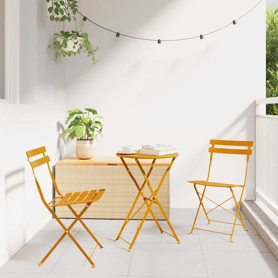Vouw Bistro Set 3 pcs Mosterdgeel Staal
