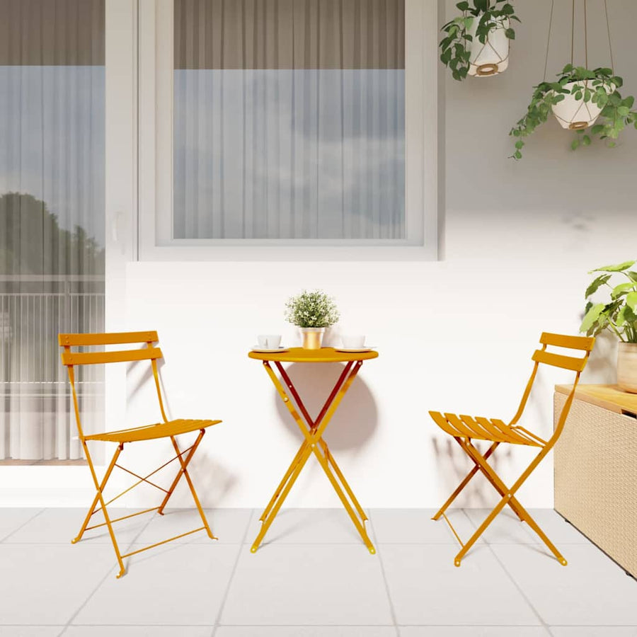 Vouw Bistro Set 3 pcs Mosterdgeel Staal