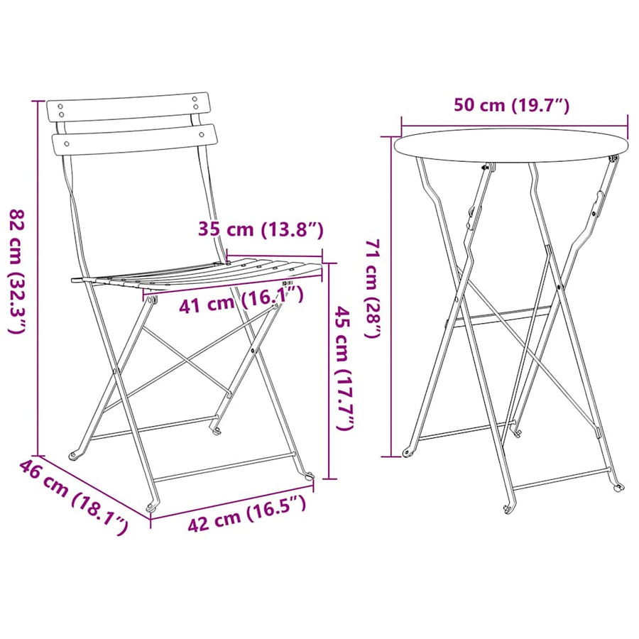 Vouw Bistro Set 3 pcs Mosterdgeel Staal