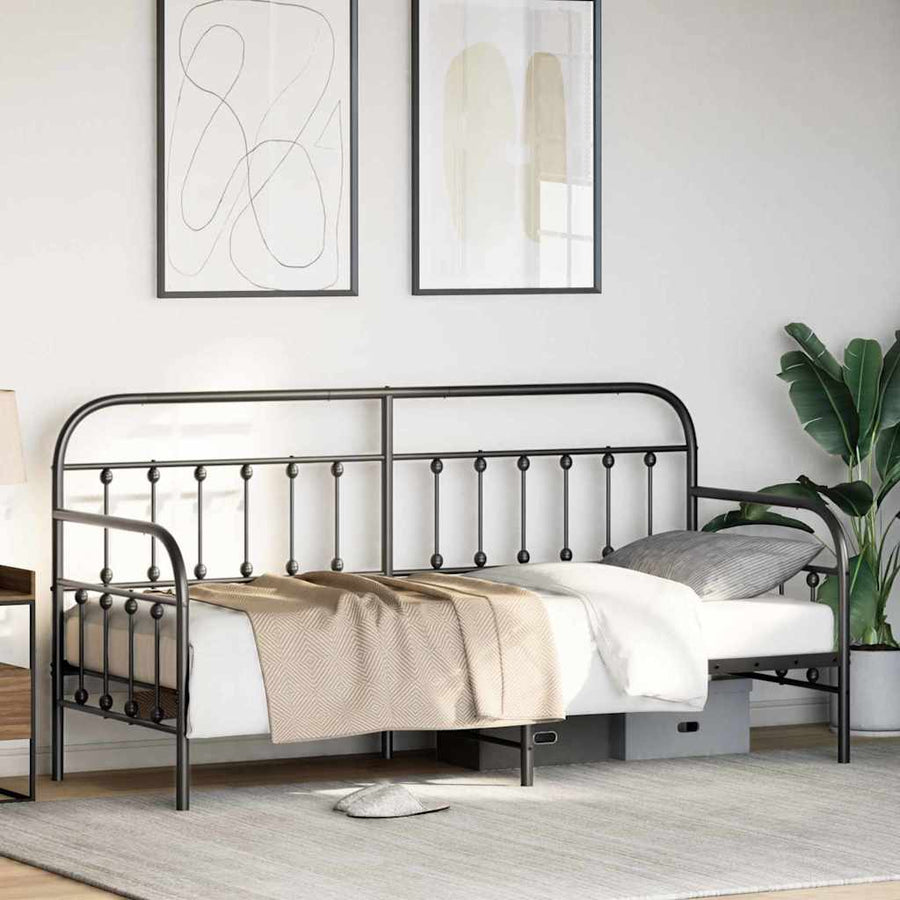 Bedframe voor een daybed met hoofdeinde Zwart 75 x 190 cm Staal