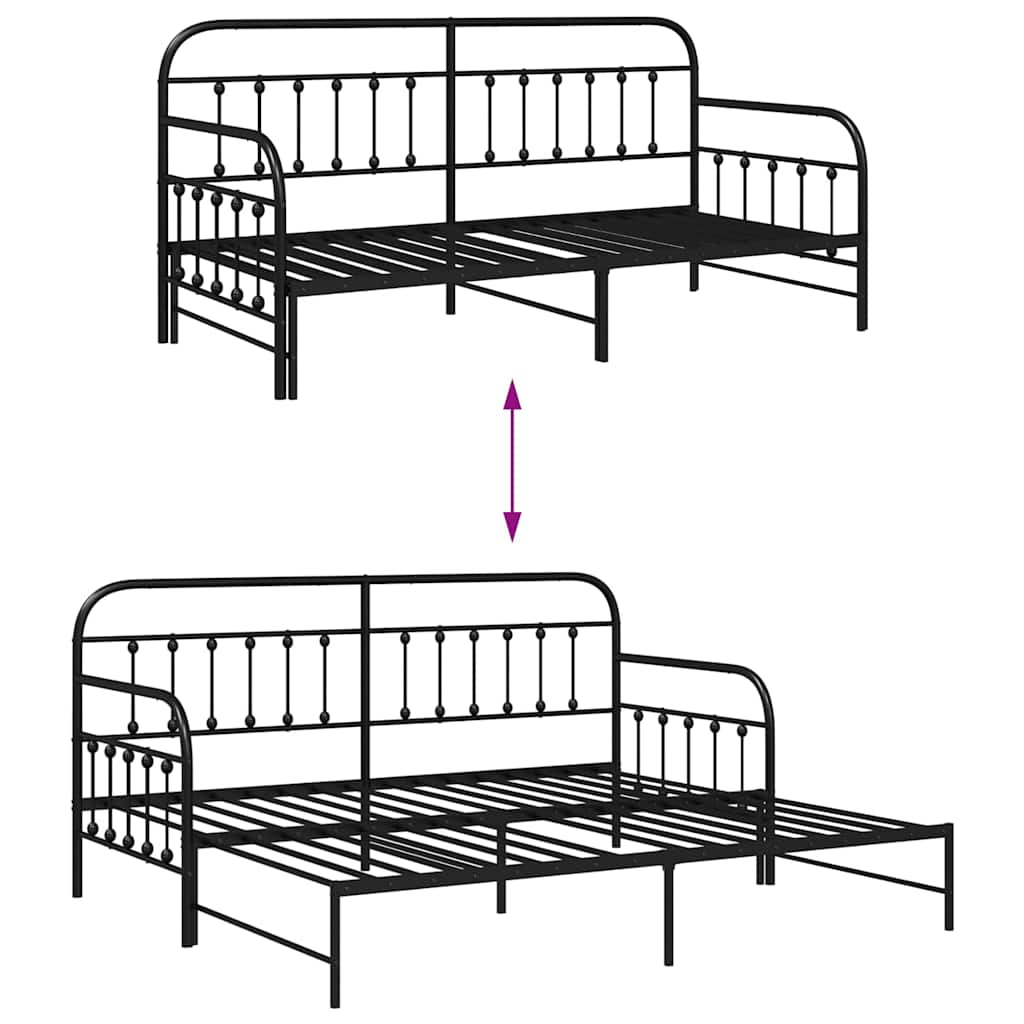 Bedframe voor een daybed Zwart 90 x 200 cm Gepoedercoat staal