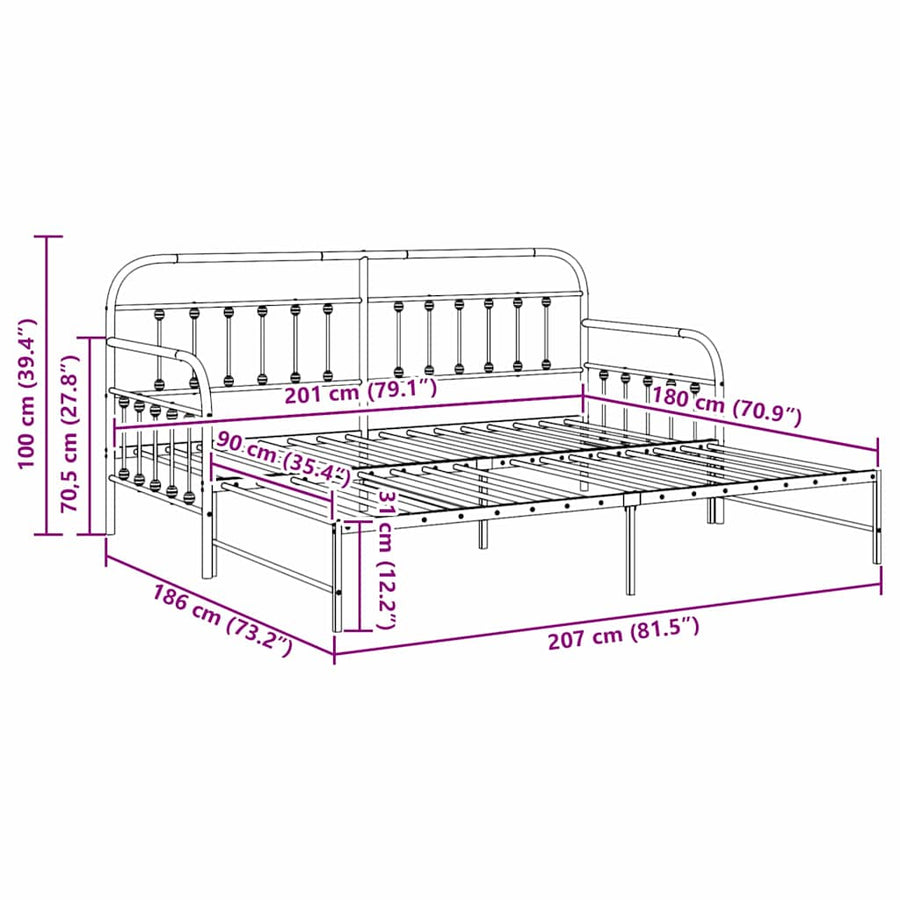 Bedframe voor een daybed Zwart 90 x 200 cm Gepoedercoat staal