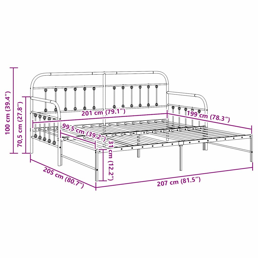 Bedframe voor een daybed Zwart 100 x 200 cm Gepoedercoat staal