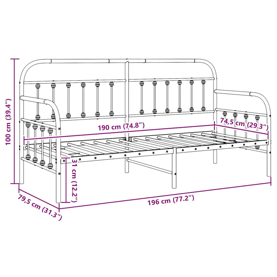 Bedframe voor een daybed met hoofdeinde Wit 75 x 190 cm Staal