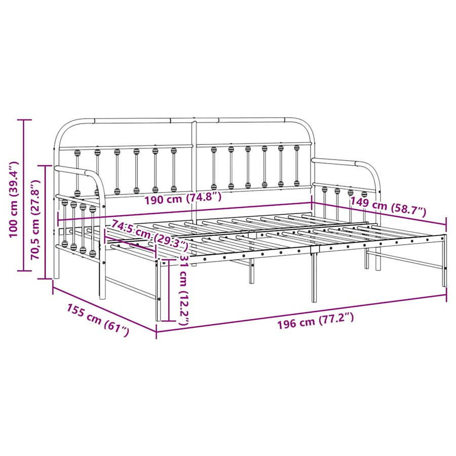 Bedframe voor een daybed Wit 75 x 190 cm Gepoedercoat staal