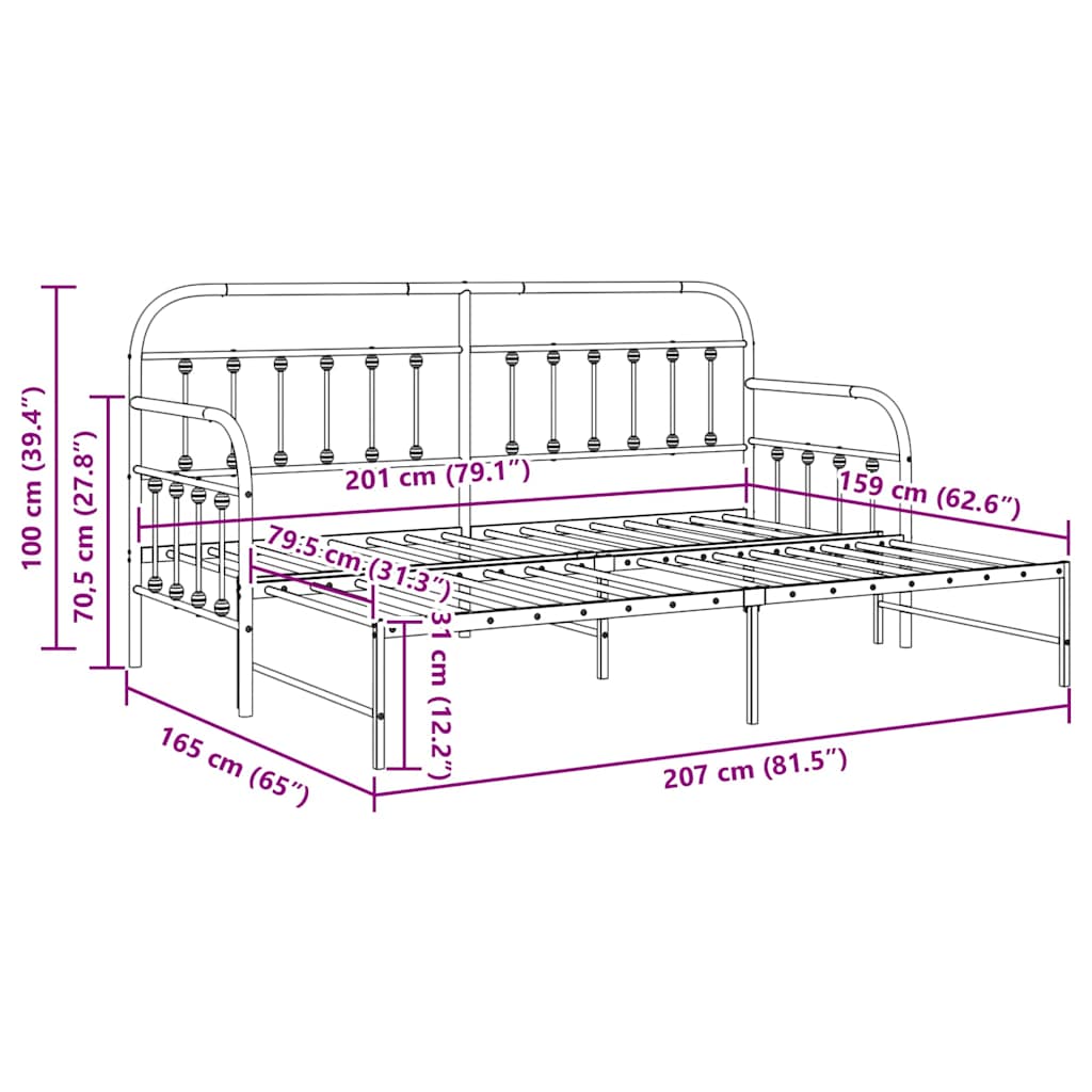 Bedframe voor een daybed Wit 80 x 200 cm Gepoedercoat staal