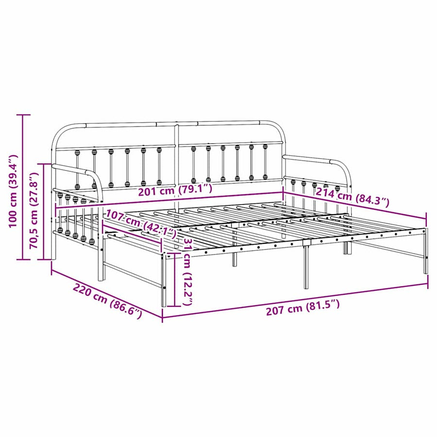 Bedframe voor een daybed Wit 107 x 203 cm Gepoedercoat staal