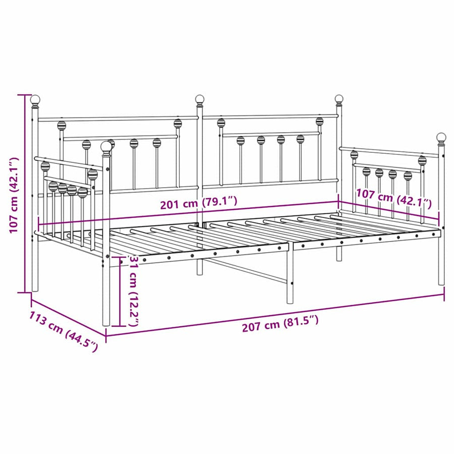 Bedframe voor een daybed Zwart 107 x 203 cm Staal