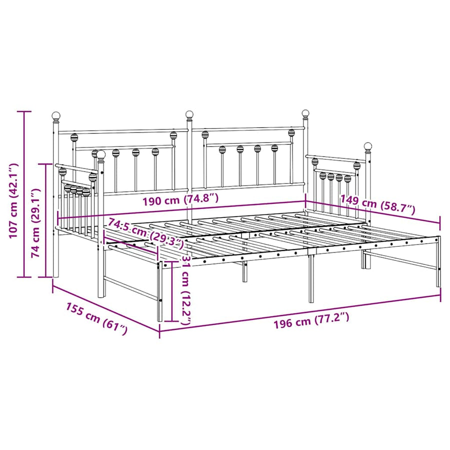 Bedframe voor een daybed Zwart 75 x 190 cm Staal