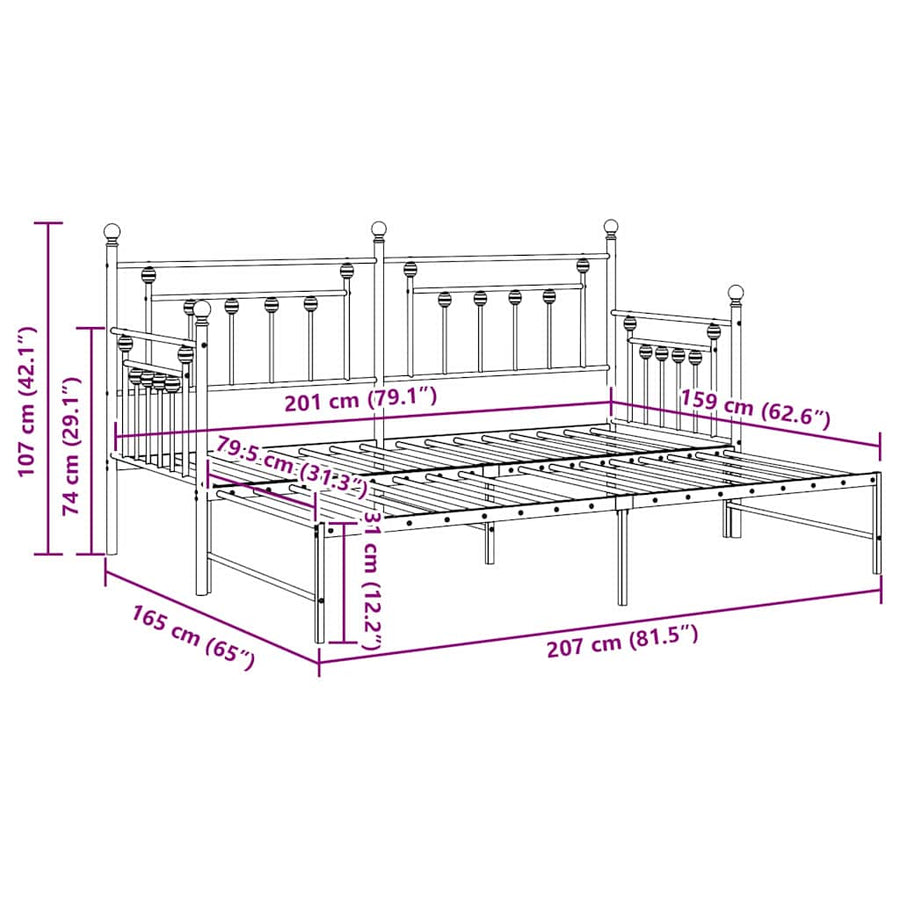Bedframe voor een daybed Zwart 80 x 200 cm Staal