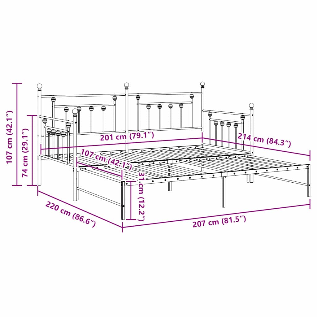 Bedframe voor een daybed Zwart 107 x 203 cm Staal
