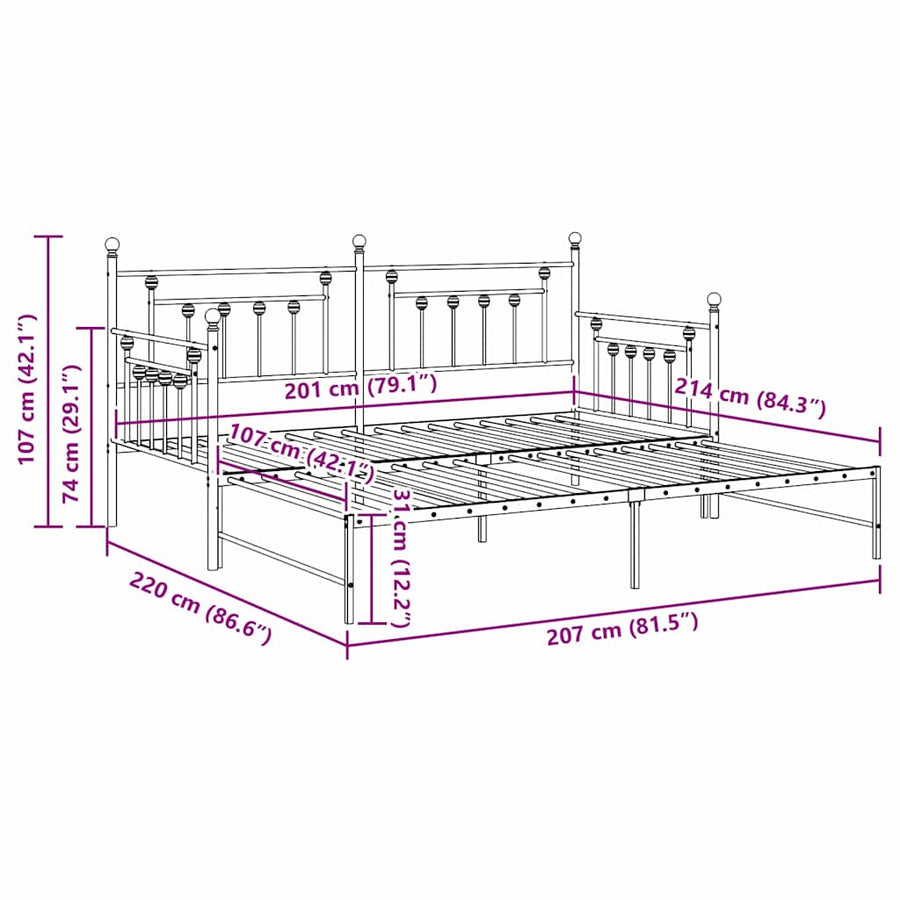 Bedframe voor een daybed Zwart 107 x 203 cm Staal