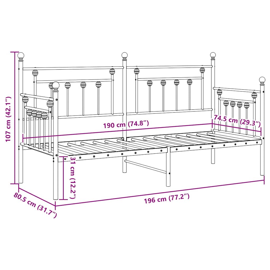 Bedframe voor een daybed Wit 75 x 190 cm Staal