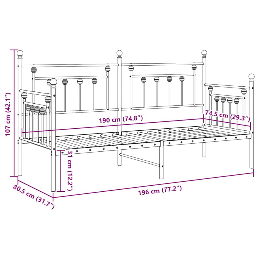 Bedframe voor een daybed Wit 75 x 190 cm Staal
