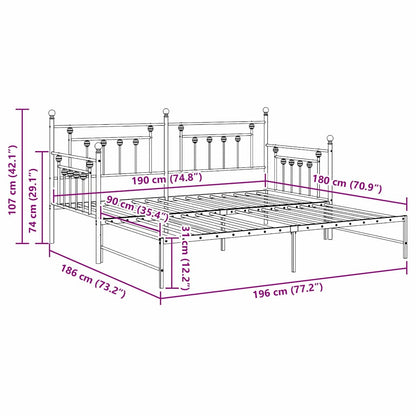 Bedframe voor een daybed Wit 90 x 190 cm Staal