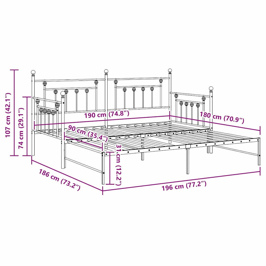 Bedframe voor een daybed Wit 90 x 190 cm Staal