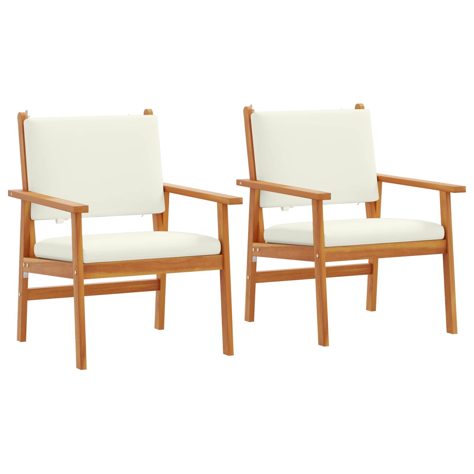 Tuinstoel met kussen 2 pcs Crème Wit Massief Acaciahout