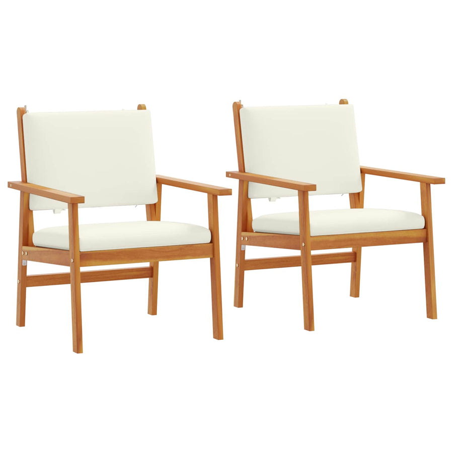 Tuinstoel met kussen 2 pcs Crème Wit Massief Acaciahout