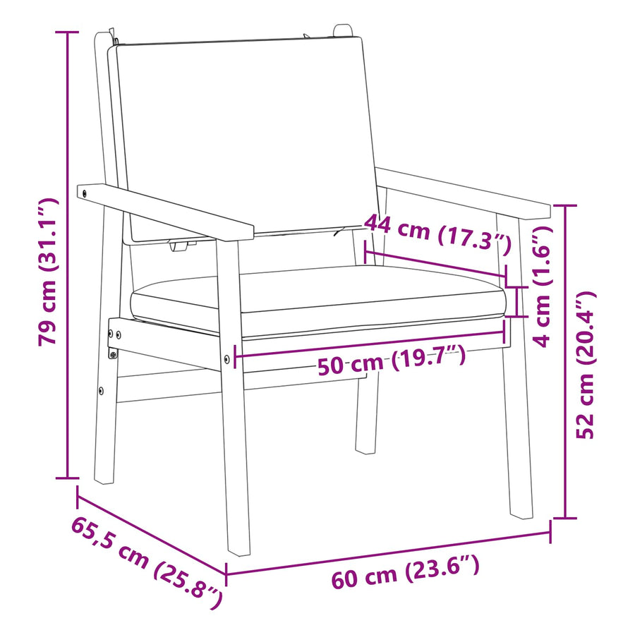 Tuinstoel met kussen 2 pcs Crème Wit Massief Acaciahout