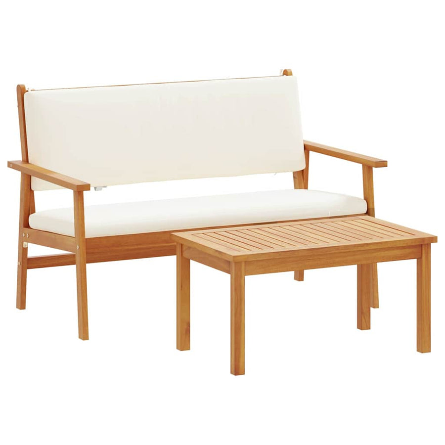 Tuinbankenset met kussen 2 pcs Crème Wit Massief Acaciahout