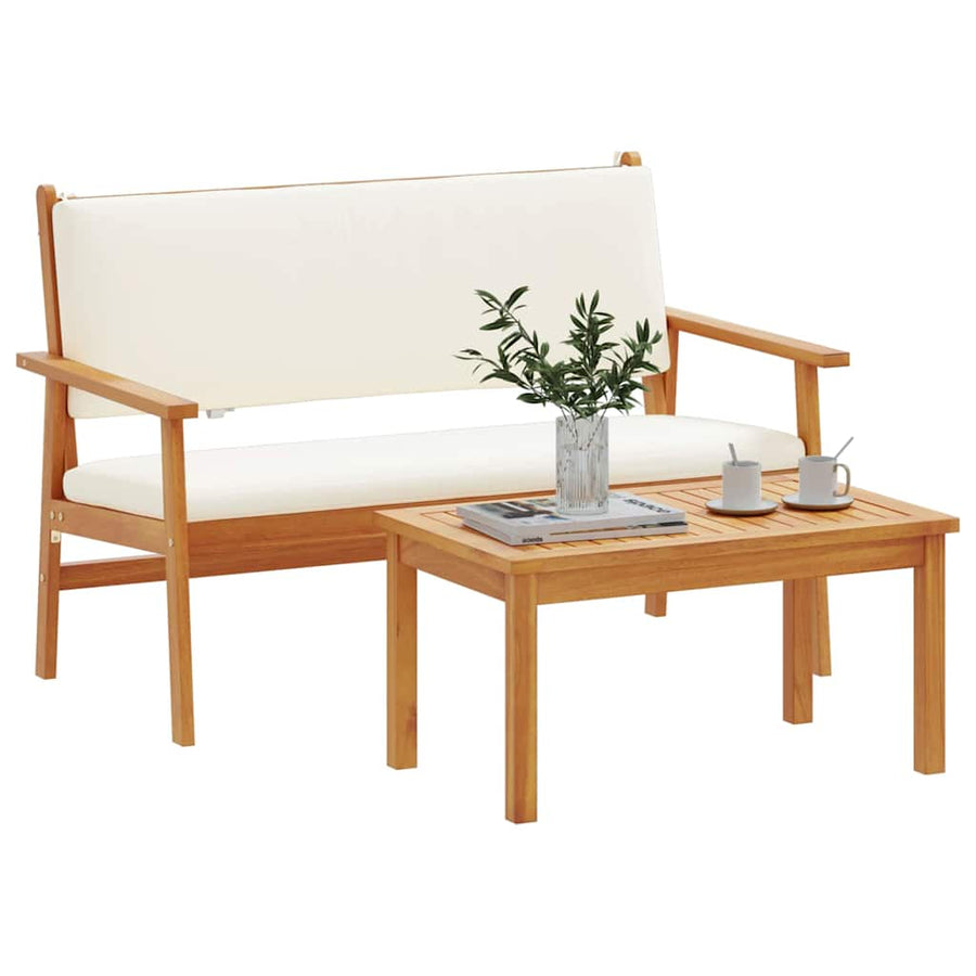 Tuinbankenset met kussen 2 pcs Crème Wit Massief Acaciahout
