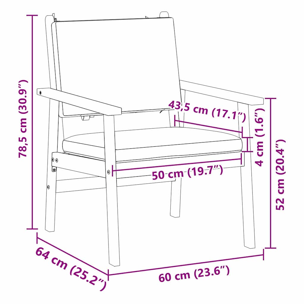 Tuinstoel met kussen 2 pcs Antraciet Massief Acaciahout
