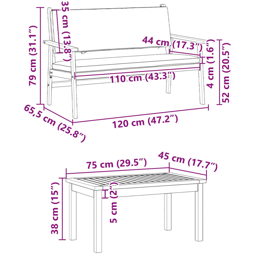 Tuinbankenset met kussen 2 pcs Antraciet Massief Acaciahout
