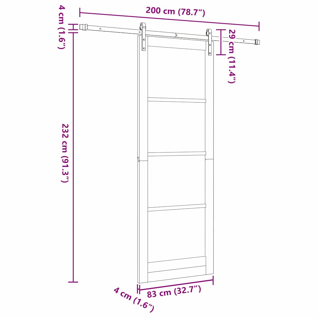 Schuifdeur Wit 83 x 232 cm Massief grenenhout en staal