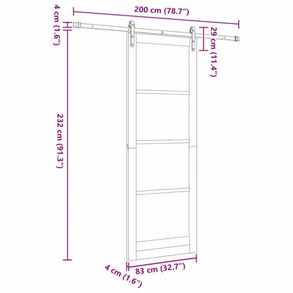 Schuifdeur Wit 83 x 232 cm Massief grenenhout en staal