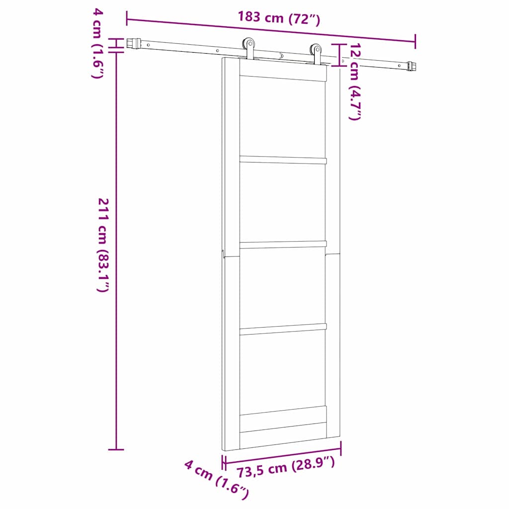 Schuifdeurset Wit 73.5 x 211 cm Massief grenenhout en staal