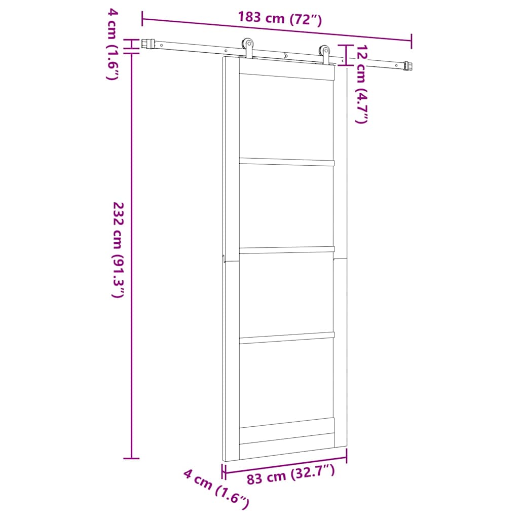 Schuifdeurset Wit 83 x 232 cm Massief grenenhout en staal