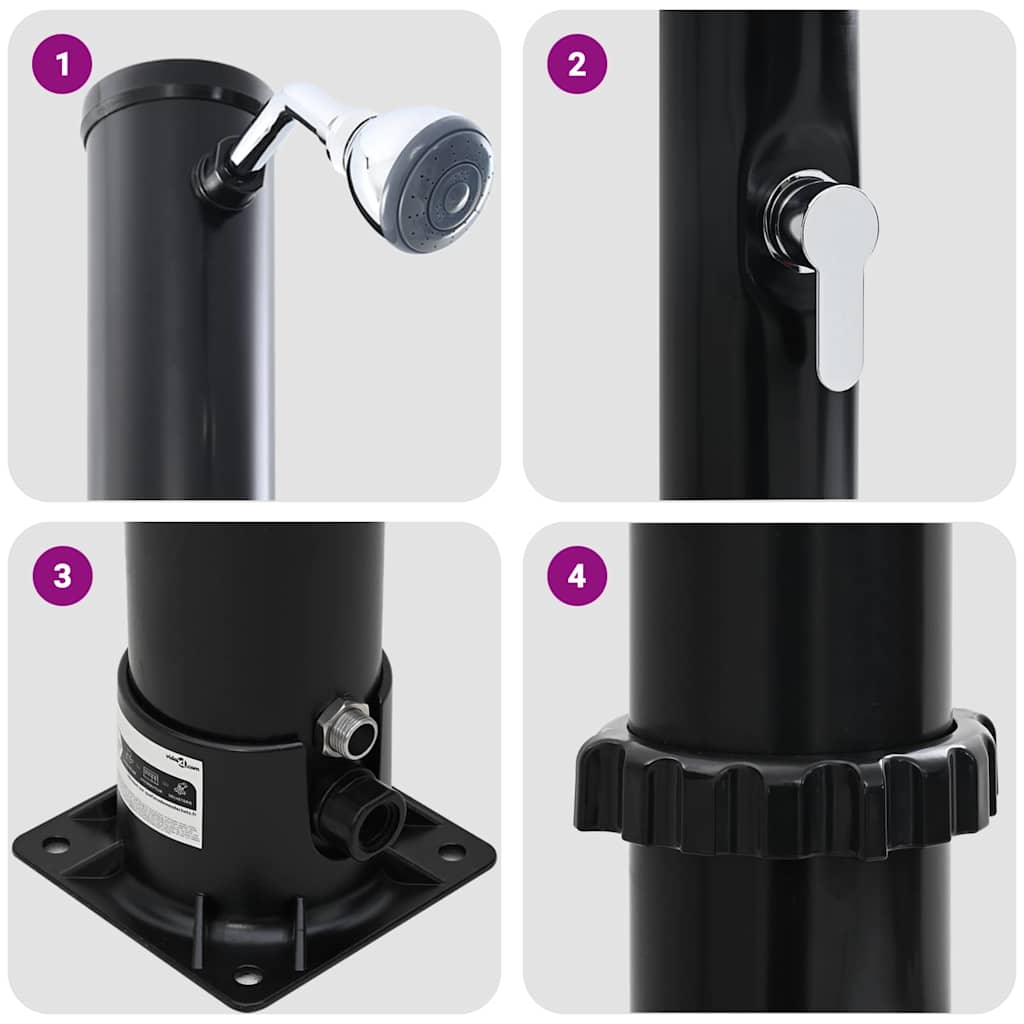 Buitenzonne-douche Zwart 217 cm PVC en Aluminium