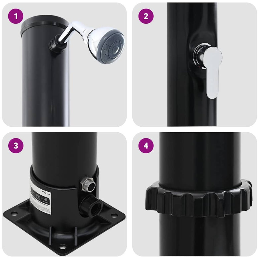 Buitenzonne-douche Zwart 217 cm PVC en Aluminium